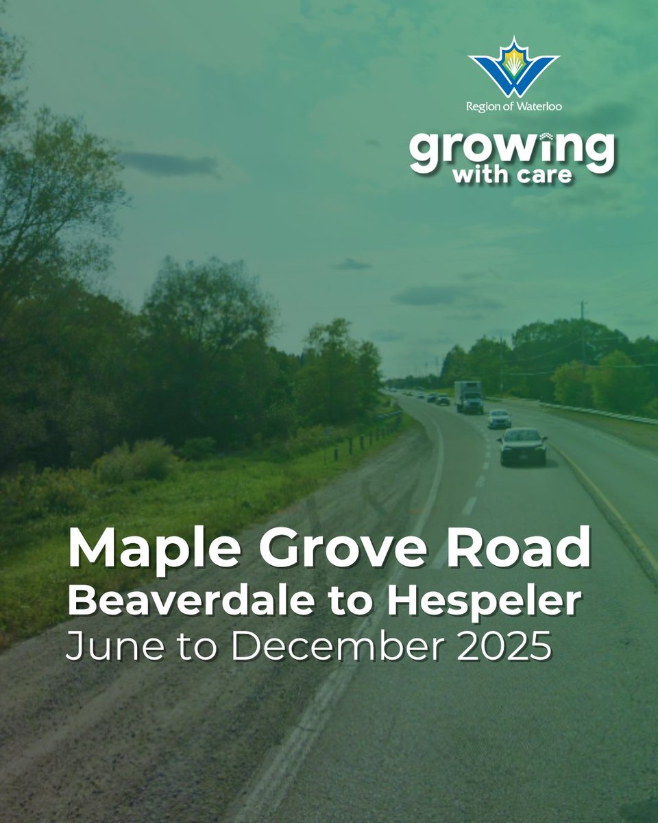 #ROWConstruction: We’re starting construction on Maple Grove Rd (between Hespeler &amp; Beaverdale) soon! Two-way traffic will be maintained at all times, but expect delays due to lane reductions.

Thanks for your patience! Get the details: regionofwaterloo.ca/maple-grove-ro…
