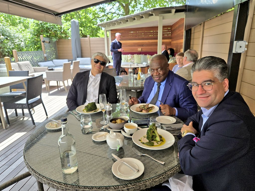 Lovely afternoon for lunch with great company of my dear friends, His Excellency Jeremiah Nyamane Mamabolo the High Commissioner of #SouthaAfrica to the #UK &amp; <a href="/ManishTiwariUK/">Manish Tiwari</a> at the Royal Overseas League in #London.