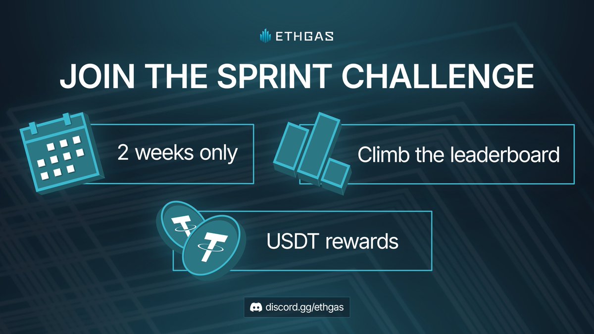 Introducing the ETHGas Sprint Series⛽️

• 14 days.
• Daily challenges.
• Real rewards on the line.

First task is live. 

Go: discord.gg/ethgas