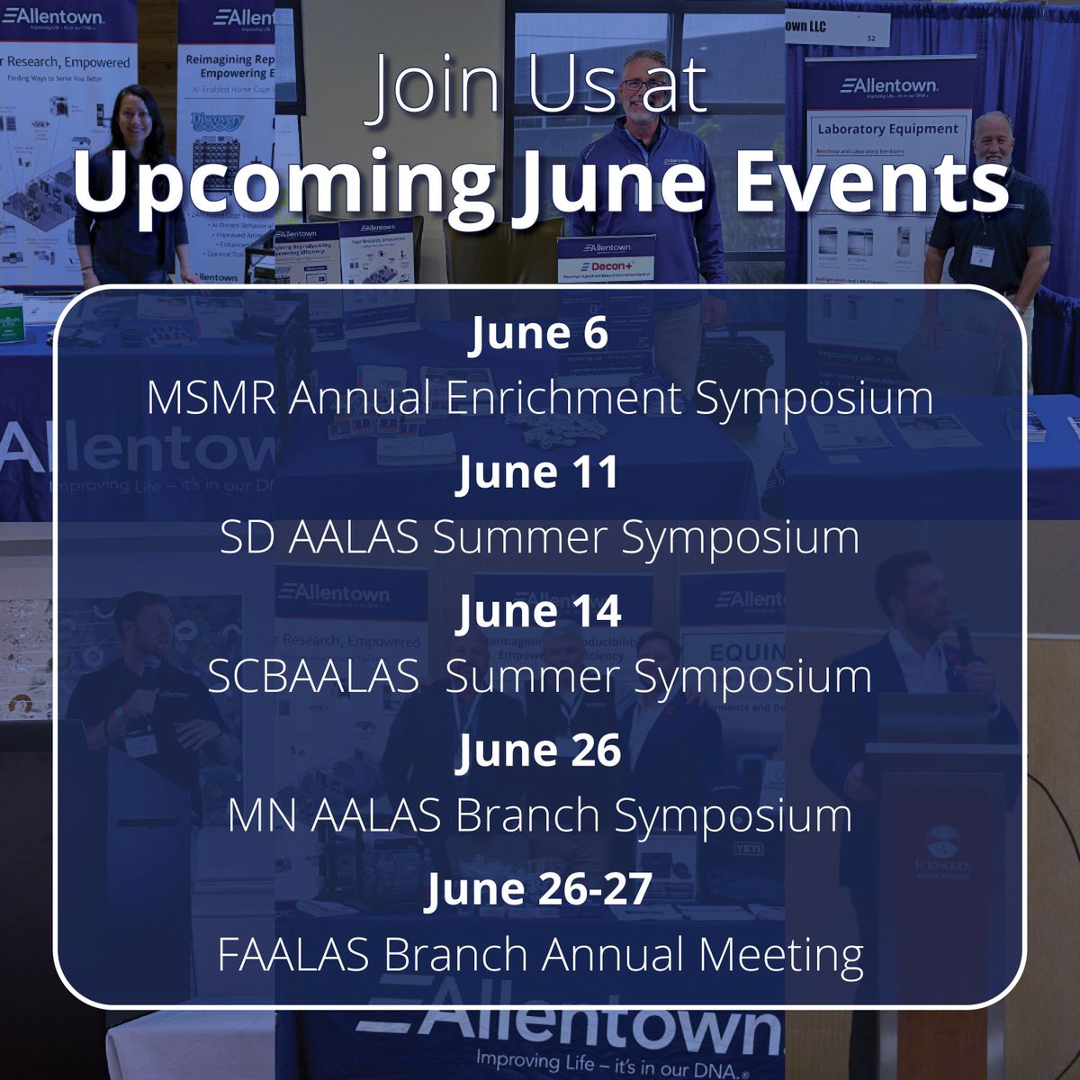 allentownllc's tweet image. Our June calendar is packed with opportunities to connect, collaborate, and support the lab animal science community. Catch us at these upcoming events!
 #LabAnimalScience #Enrichment #AALAS #ImprovingLife #AllentownLLC
