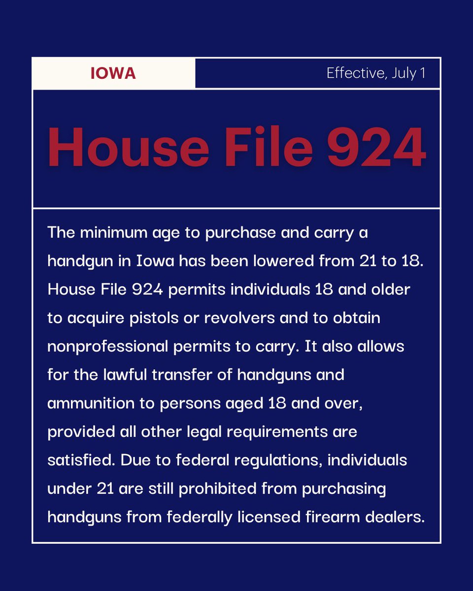 Swipe for a detailed look into the two new firearm laws going into effect July 1. 

🛡️ Share this with someone who could be impacted.

 #USLawShield #GunLawUpdate #KnowYourRights #SelfDefenseLaw #IowaGunLaws #WashingtonGunLaws #LegalProtection