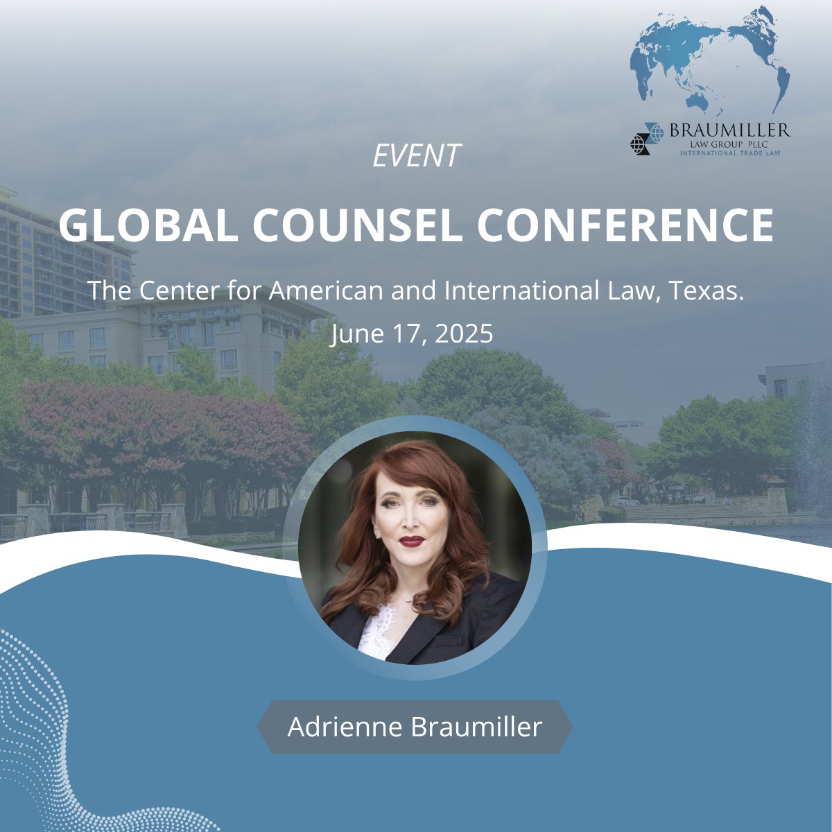 Adrienne Braumiller is speaking at the Global Counsel Conference, on June 17, at The Center for American and International Law in Plano, Texas on the topic of Tariffs in Transition: Legal and Strategic Updates for Global Business.

Register here: cailaw.org/Southwestern-I…