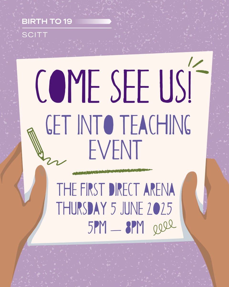 scitt_bb19's tweet image. Join us this Thursday at the Get Into Teaching Event in Leeds!✨
Come along and speak to our team about our SCITT teacher training offer! We will be there between 5pm and 8pm.
📍The First Direct Arena, Arena Way, Leeds LS2 8BY
#SCITT #FYP #Uni #UniOfBradford #CareersFair