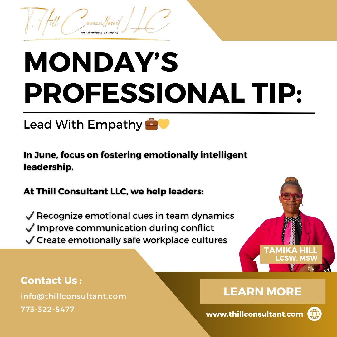 Tamika Hill (@thillconsultant) on Twitter photo π 773-322-5477 | βοΈ info@thillconsultant.com
π thillconsultant.com
#EmpatheticLeadership #JuneWorkplaceWellness #ThillConsultant #CorporateSupport #EmotionalIntelligence π 773-322-5477 | βοΈ info@thillconsultant.com
π thillconsultant.com
#EmpatheticLeadership #JuneWorkplaceWellness #ThillConsultant #CorporateSupport #EmotionalIntelligence