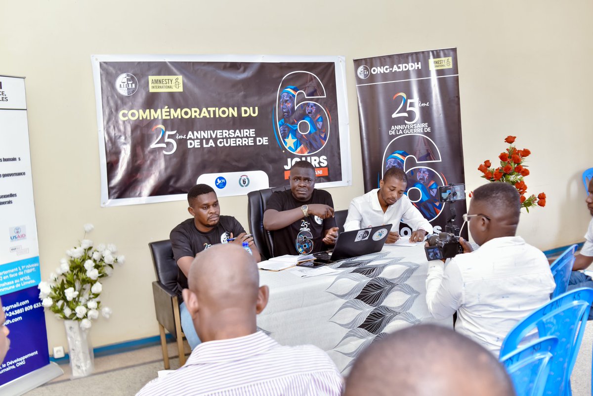 #Kisangani
Au cours de notre point de presse de ce jour, nous sommes revenus sur les 3 activités phares de la commémoration du 25ième anniversaire de la guerre de 6jours. 
1.Messe en mémoire des victimes le 05 juin.
2.Tribune populaire le 07 juin. 
3.Conférence-débat le 09juin.