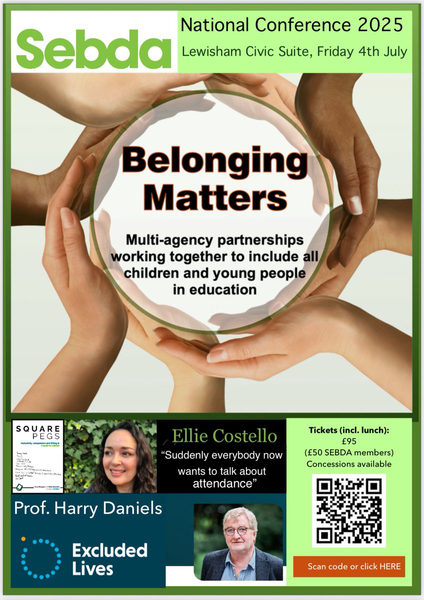 lizkey12's tweet image. Come join us in Lewisham for this National Conference… Keynotes include: Ellie Costello @teamsquarepeg and Prof Harry Daniels… also with Eliza Fricker @_MissingTheMark July 4th! @SebdaOrg