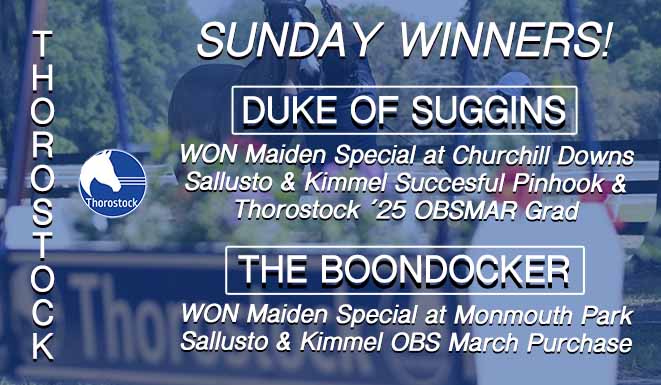 It was a great Sunday for the Thorostock program &amp; we're excited about the week ahead with several runners in #BelmontStakes Festival races, incl. THREE Stakes entrants!
🔵 VALTELLINA: Bouwerie S.
🔵 MISS JUSTIFY: G2 Bed O'Roses
🔵 CHANCER MCPATRICK: G1 Woody Stephens
#StockUp