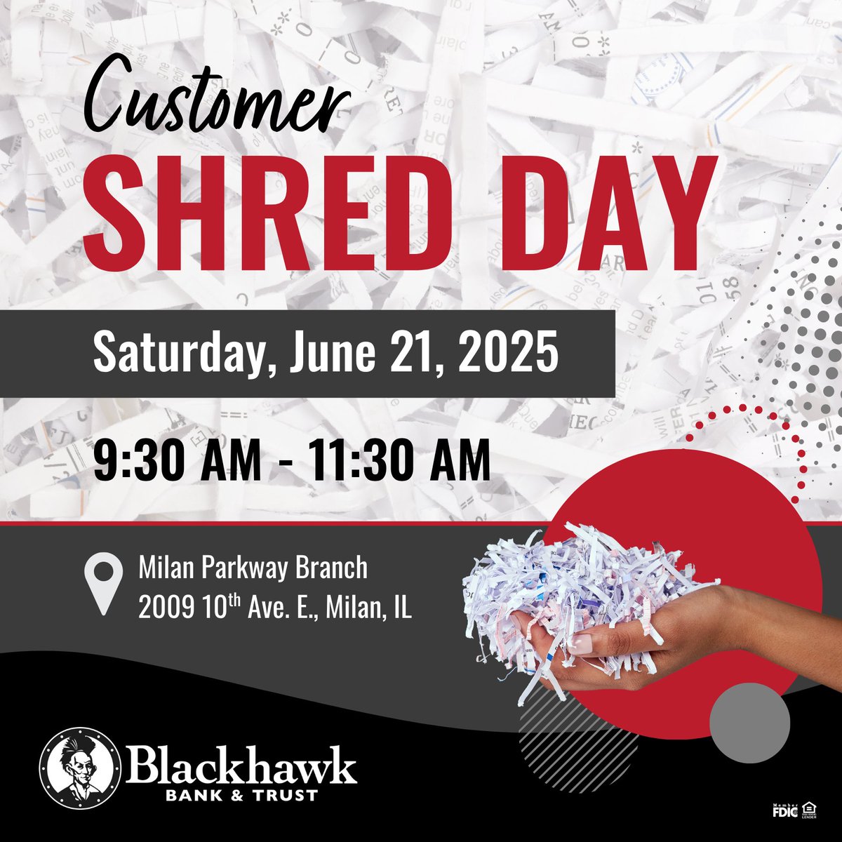 Clear the clutter and protect your info at our shred day! 
📅 Saturday, June 21  🕗 9:30 AM 📍 Parkway Branch (Milan Beltway)