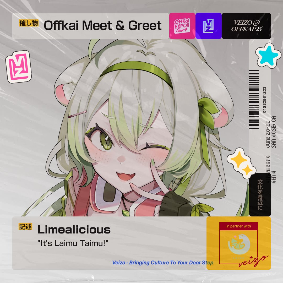 Veizo (@veizojp) on Twitter photo Brace for an overload of energy and cuteness✨
The malicious ferret <a href="/Laimulicious/">Laimu / Limealicious 🍋🟩</a> is taking over!🍋🟩
Find us at #OffKaiGen4 Exhibitor hall, Booth 209 from June 20th - June 22nd Brace for an overload of energy and cuteness✨
The malicious ferret <a href="/Laimulicious/">Laimu / Limealicious 🍋🟩</a> is taking over!🍋🟩
Find us at #OffKaiGen4 Exhibitor hall, Booth 209 from June 20th - June 22nd