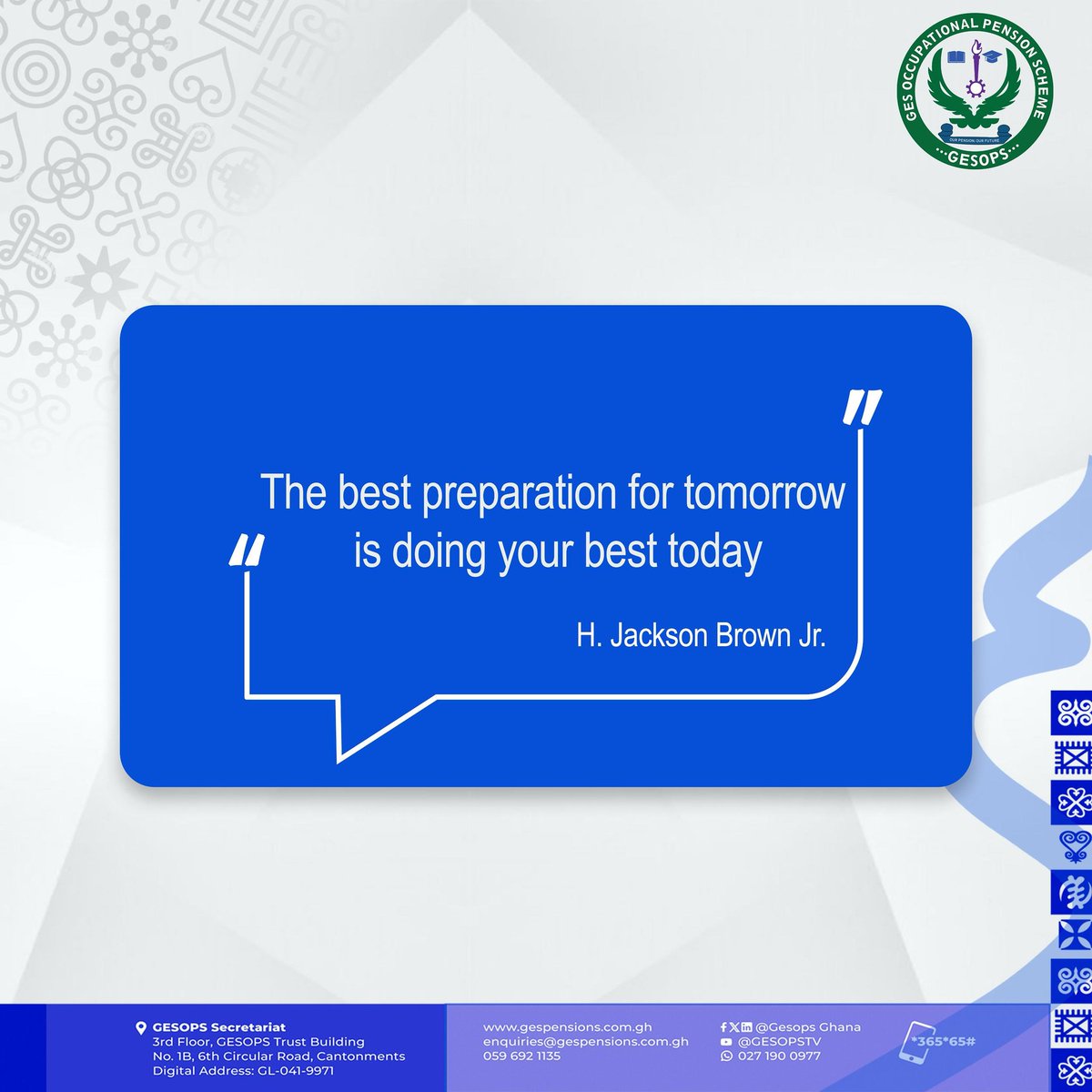 gesopsghana's tweet photo. Every effort you make today builds the future that you dream of. Do your best!!
Visit https://t.co/rQEmdH98uh https://t.co/rXzTTqoZfM or call 0596921135 to learn more about the scheme, benefits, and what the future holds for you.
#GESOPS #gesopsissocial #MondayMotivation https://t.co/BYhxbOz0XY