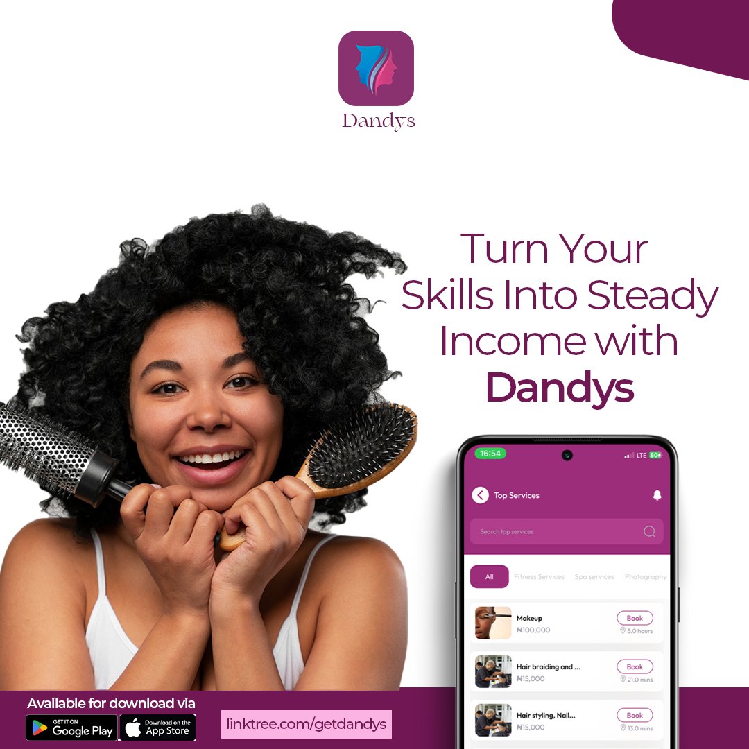 getdandys's tweet photo. Got beauty skills? Start earning DAILY with DANDYS!
✅ Get booked for home services
✅ Set your own time
✅ Earn from your skill, no shop needed
Join DANDYS now & turn your talent into cash 💵
DM us to register
#DANDYSApp #BeautyProfessionals #EarnDaily #NaijaBeautyBusiness https://t.co/Jnr6pcAGD5