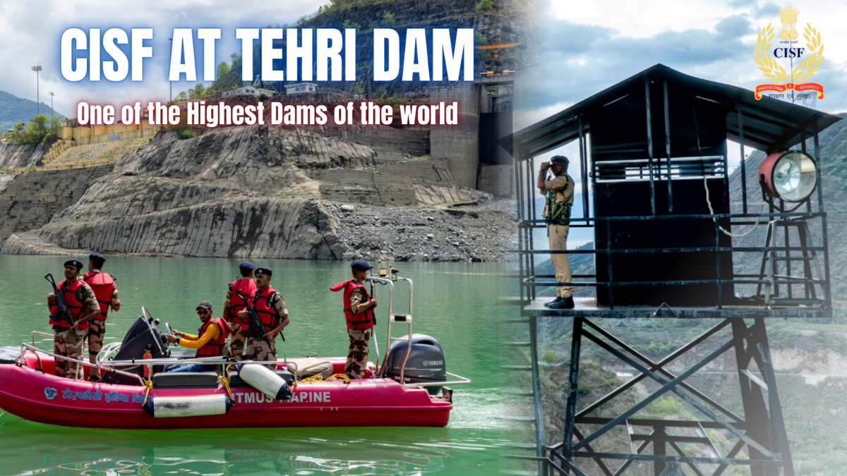 CISFHQrs's tweet image. जलविद्युत की अटूट सुरक्षा, सीआईएसएफ की प्रतिबद्धता।

CISF, securing India&apos;s tallest dam – Tehri (260.5m)! An engineering marvel channeling life through water and Power.  

CISF personnel stand guard 24/7, ensuring its security.
#ShieldOfSecurity #TehriDam #HydroPower…