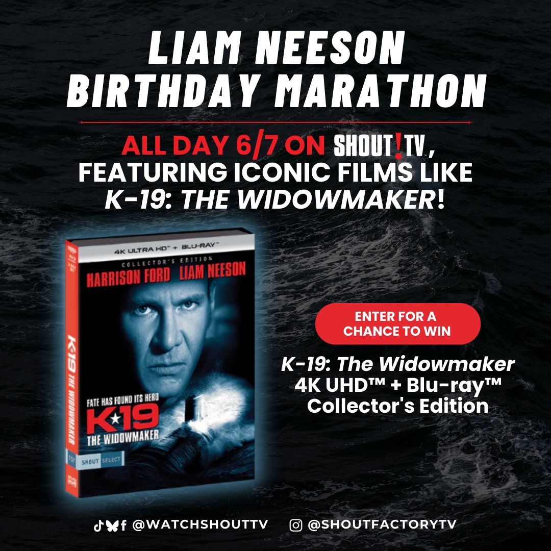 🚨GIVEAWAY TIME!🚨

We’ve teamed up with <a href="/watchshouttv/">Shout! TV</a> to celebrate Liam Neeson’s Birthday Marathon streaming 6/7 on Shout! TV!

Enter to Win a 'K-19: The Widowmaker' 4K UHD!

✅ Follow <a href="/GeekVibesNation/">Geek Vibes Nation</a>
🔁 Repost this tweet
🇺🇸 U.S. only. Winner chosen 6/9!