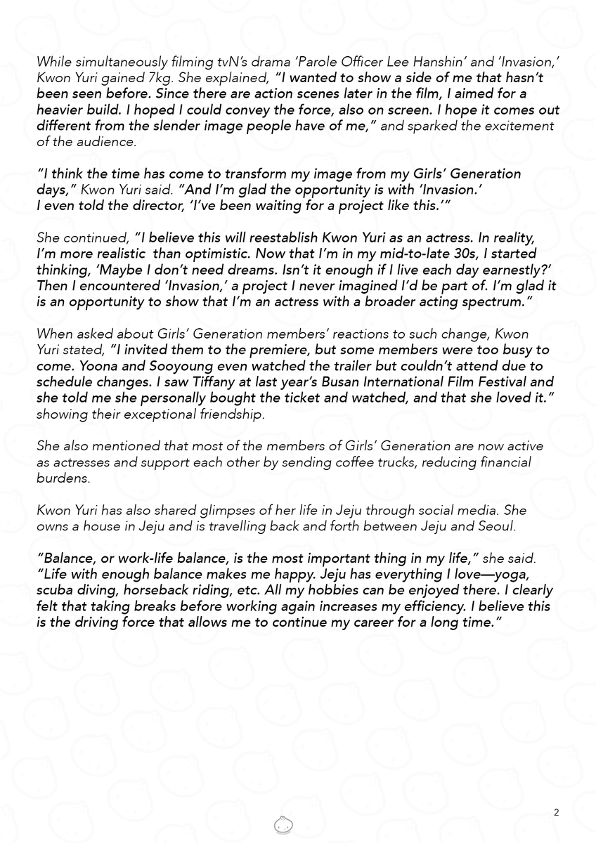kyr125subs's tweet image. Yuri's &amp;lt;Somebody&amp;gt; Press Interviews (1) 

“Life with enough balance makes me happy. Jeju has everything I love—yoga, scuba diving, horseback riding, etc. All my hobbies can be enjoyed there.”

Translated by @myomariaphu

#유리 #권유리 #Yuri #KwonYuri