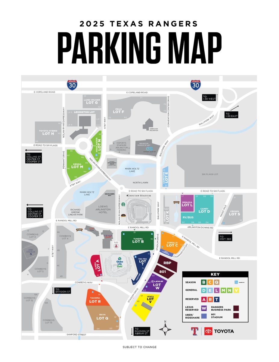 🚘2025 graduation parking at <a href="/GlobeLifeField/">Globe Life Field</a> on June 2 and 3. 🚘

At no charge, guests can park in Lot B, the “Tundra," Lot C, the “Corolla,” and Lot Q, the “RAV 4." 

Guests can also park in Lot R – the “Tacoma."

All parking info and general FAQ’s➡️: aisd.net/graduationfaqs.