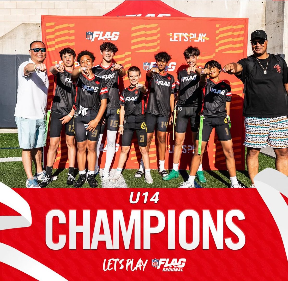 Our 14u Squad are Back 2 Back <a href="/NFLFLAG/">NFL FLAG</a> Regional Champions and for the 2nd year in a row will be heading to <a href="/NFLCanada/">NFL Canada</a> Flag Nationals in Toronto proudly representing BC! 💛🖤

#WeAreGameReady 
<a href="/BattleSportsCo/">Battle Sports</a>