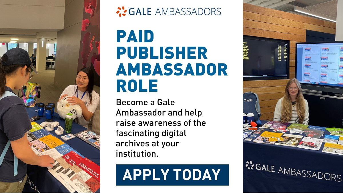 ⌚ Only one month to go to become a Gale Student Ambassador. Get valulable work experience with a global publisher—and get paid as well!  Spaces are limited, so apply today: gale.com/intl/gale-amba…