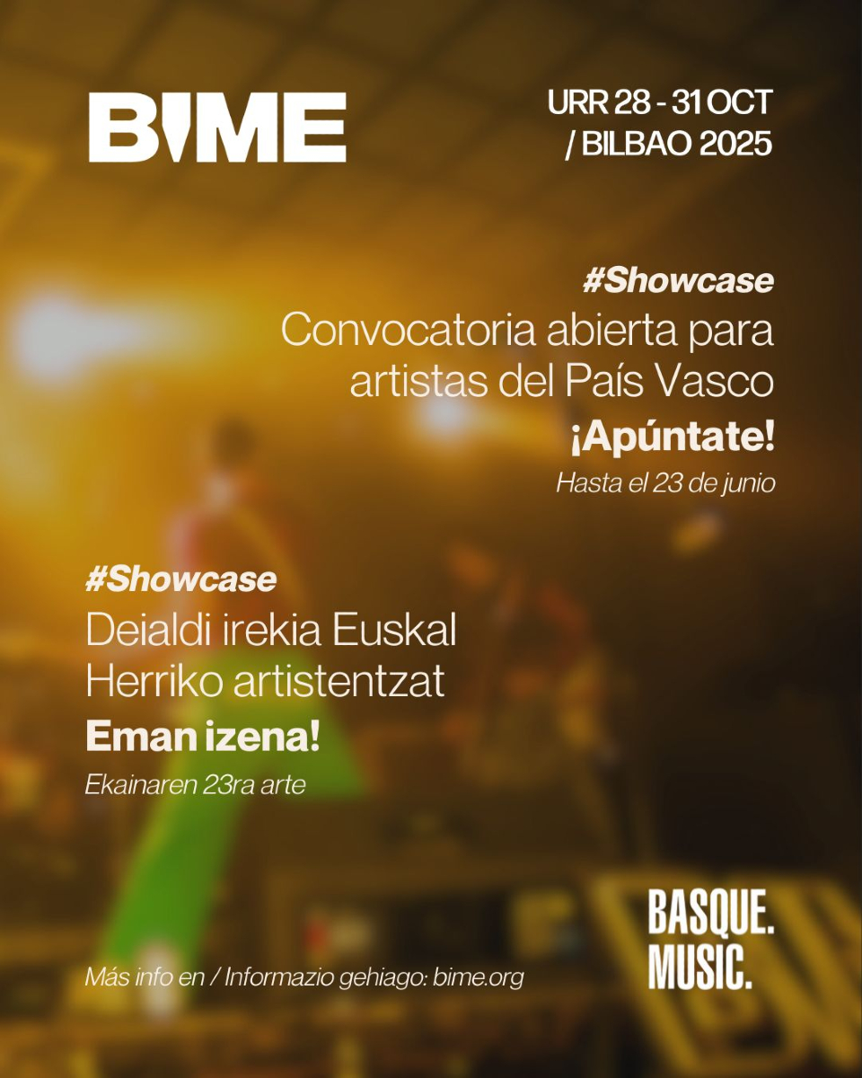 BIME (@bimenet_) on Twitter photo 📢 Deialdi irekia Euskal Herriko artistentzat
<a href="/musikabulegoa/">Musika Bulegoa</a> -rekin elkarlanean, nazioarteko garapen-fasean dauden 3 proiektu bilatzen ari gara BIME Bilbo 2025eko showcaseetan parte hartzeko.
🗓 Deialdia ekainaren 23ra arte egongo da zabalik.
Izena eman bioko estekan. 📢 Deialdi irekia Euskal Herriko artistentzat
<a href="/musikabulegoa/">Musika Bulegoa</a> -rekin elkarlanean, nazioarteko garapen-fasean dauden 3 proiektu bilatzen ari gara BIME Bilbo 2025eko showcaseetan parte hartzeko.
🗓 Deialdia ekainaren 23ra arte egongo da zabalik.
Izena eman bioko estekan.