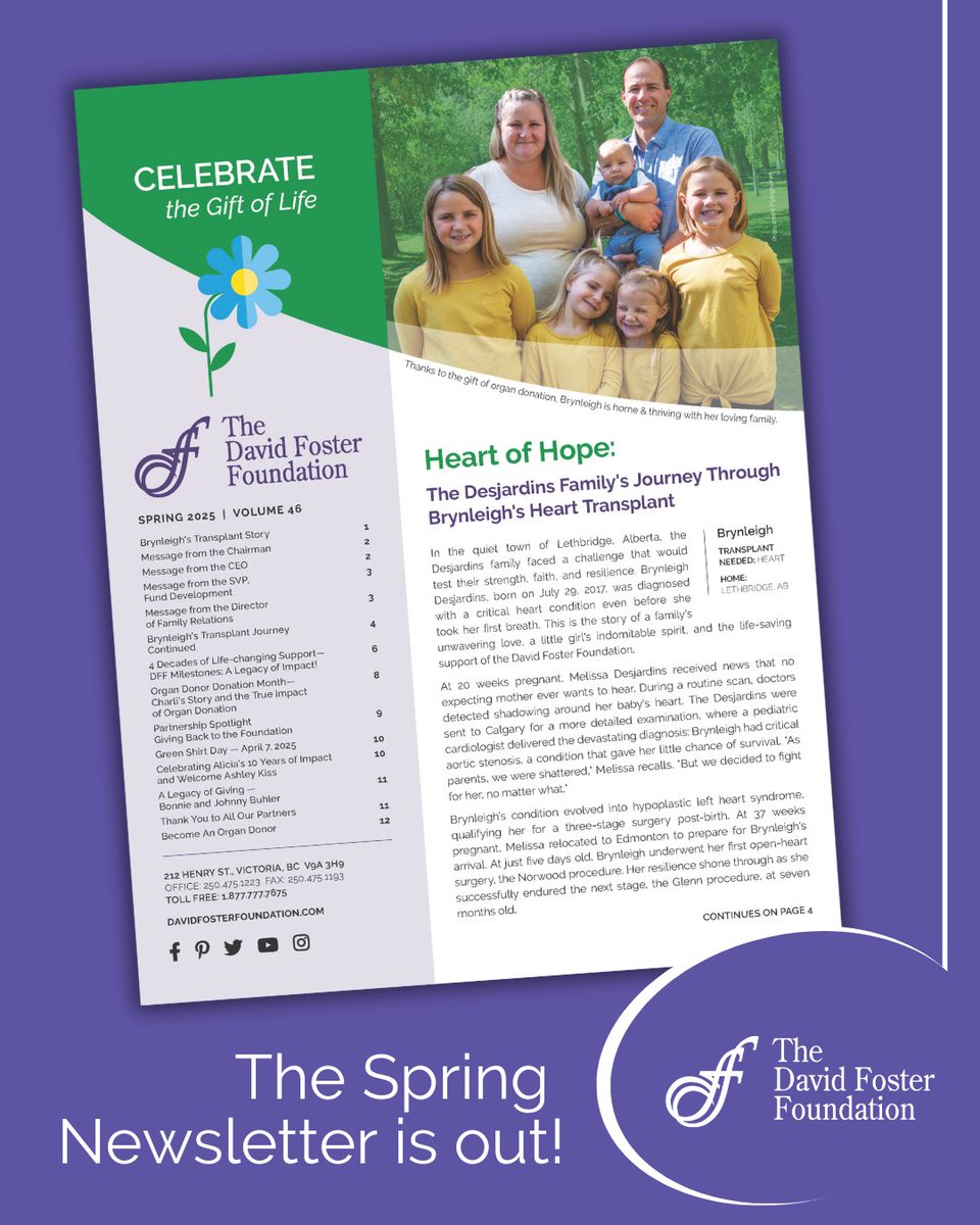 We're excited to share that our Spring Newsletter is out! In this inspiring issue, we're proud to feature Brynleigh's heart transplant story, Charli's story and the impact of organ donation, and so much more. Don't miss it! Read now: issuu.com/dffoundation/d…