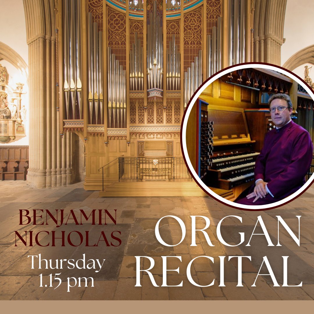 This week's Thursday Lunchtime Organ recital will be given by Benjamin Nicholas, with a programme of music including Bach, Duruflé, Charles-Marie Widor and Jacques van Oortmerssen. All are welcome, entry is free!