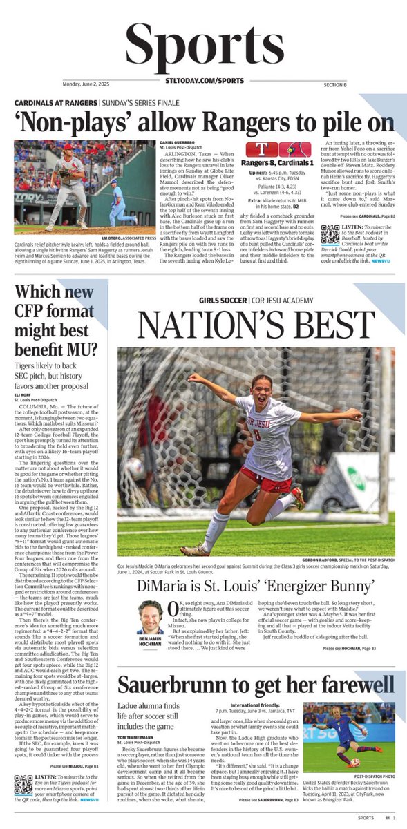 Benjamin Hochman (@hochman) on Twitter photo The best high school soccer player in the United States of America lives in St. Louis. And sheβs only 16. Meet Maddie DiMaria, the βEnergizer Bunny,β in todayβs <a href="/stltoday/">St. Louis Post-Dispatch</a>. β½οΈ
Column link: stltoday.com/sports/column/β¦ The best high school soccer player in the United States of America lives in St. Louis. And sheβs only 16. Meet Maddie DiMaria, the βEnergizer Bunny,β in todayβs <a href="/stltoday/">St. Louis Post-Dispatch</a>. β½οΈ
Column link: stltoday.com/sports/column/β¦