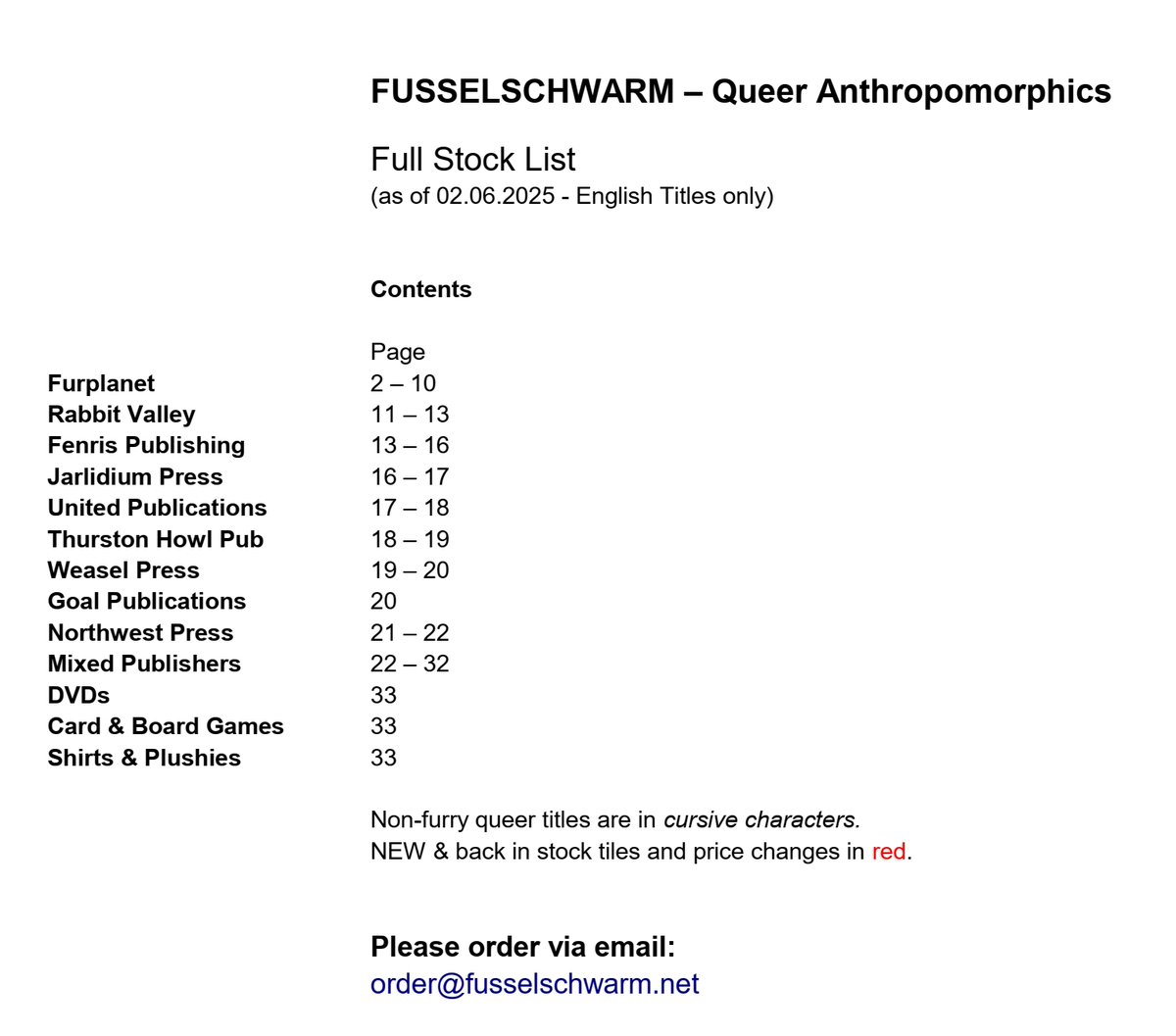 New releases and backlist additions from #FurPlanet, #FenrisPublishing, #JalidiumPress, and in the mixed publishers category, plus many, many queer titles with or without fur. 
Our #PrideMonth inventory / order list is waiting to be browsed: t1p.de/FSSL25June 💸
