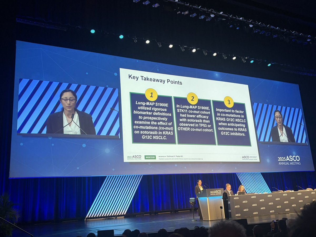 Kelly Mercier, Ph.D (@kellymercierph1) on Twitter photo The Lung-MAP study that prospectively evaluated co-mutations with KRAS G12C therapy to understand outcomes compared to doce. <a href="/SukiPaddaMD/">Sukhmani (Suki) Padda MD</a>
The cohorts can’t be compared to the others, but it is interesting to see trends with this study with the registrational studies. #ASCO2025 The Lung-MAP study that prospectively evaluated co-mutations with KRAS G12C therapy to understand outcomes compared to doce. <a href="/SukiPaddaMD/">Sukhmani (Suki) Padda MD</a>
The cohorts can’t be compared to the others, but it is interesting to see trends with this study with the registrational studies. #ASCO2025