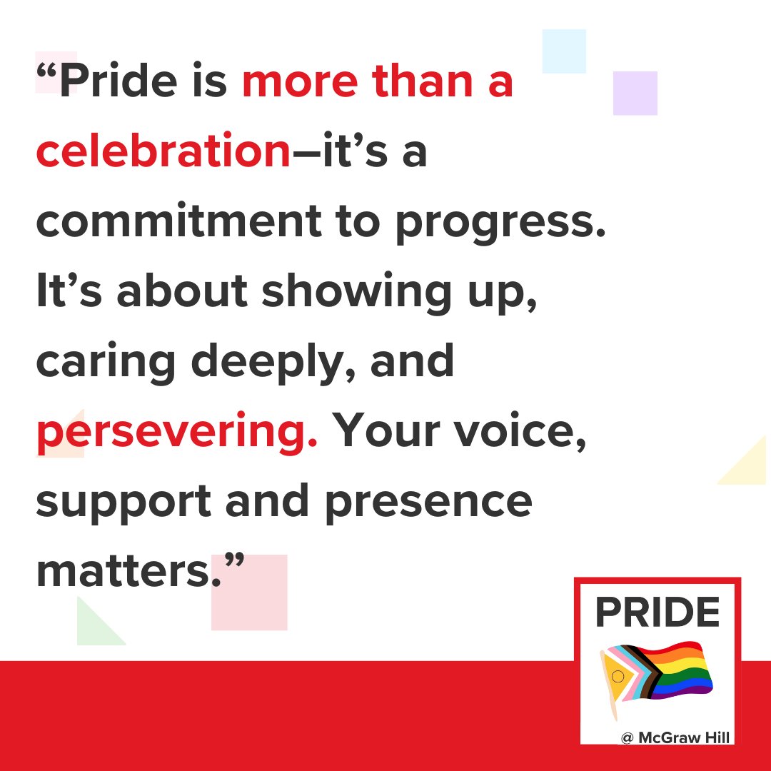 MHEducation's tweet image. Happy Pride Month! Each year, our PRIDE @ McGraw Hill employee resource group selects a theme to inspire the work they do within our company and beyond. This year’s theme is Perseverance, and our PRIDE ERG is sharing the importance of ongoing efforts to create meaningful change.