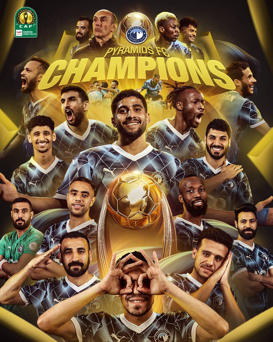 SportyBetNG's tweet image. 🏆 Wetin dey happen this year?

Pyramids FC don knack Mamelodi Sundowns 2-1 (3-2 agg) for Cairo to carry their first-ever CAF Champions League! 🔥💙⚪

Underdogs no wan gree this year o! 😲

#CAFCL #PyramidsFC #BigWin #CAFCLFinal