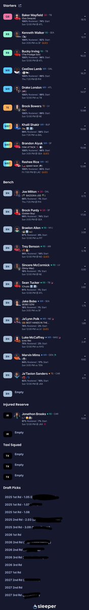 _jlasse's tweet photo. @DynastyDadFF is this too much to trade away to get Bijan? Attached my full roster as well. https://t.co/W4NY7z98nf