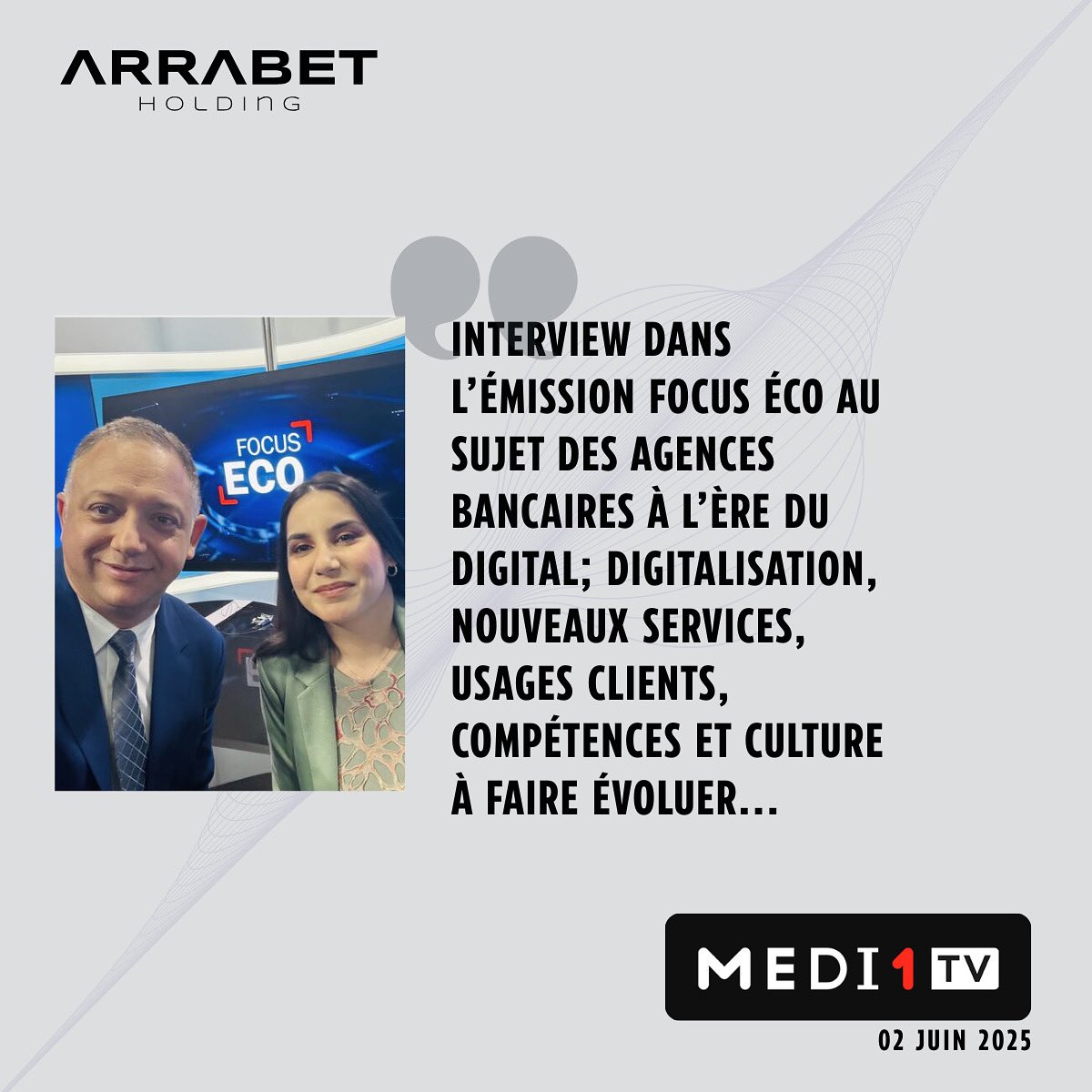 ArrabetHolding's tweet image. [Emission TV]
Youssef El Alaoui sur Focus Éco (@Medi1TV ) pour parler de l’avenir des agences bancaires :
• Digital vs physique
• Nouveaux usages
• Compétences à réinventer
#Banque #Digitalisation #FocusÉco #MEDI1TV #Stratégie