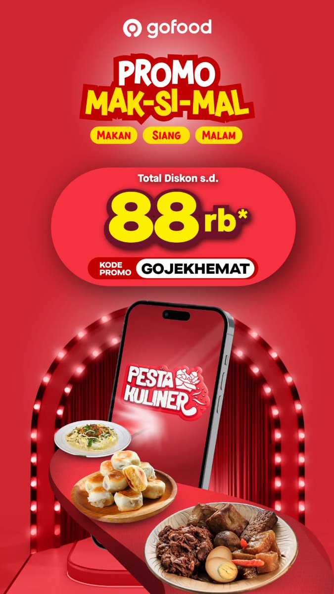hmjpolitikuinws's tweet photo. Pasrah sama godaan GoFood! π© Lagi santai, eh muncul promo "MAK-SI-MAL" diskon s.d. 88rb pake kode GOJEKHEMAT. Auto kalap, pengen checkout semua menu! π€€ Siap-siap kenyang maksimal, kalian juga? π #GoFood #PromoMakSiMal #GOJEKHEMAT #GSKSmg2025 https://t.co/zRT1WQykEn