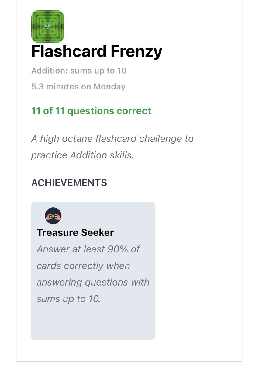 Another week, another series of small wins practicing maths with <a href="/synthesischool/">Synthesis</a> .

For those wondering, here is a small sample of the weekly automated report parents get. We also get shorter reports after each session.

These reports are obviously a lot more detailed than this,