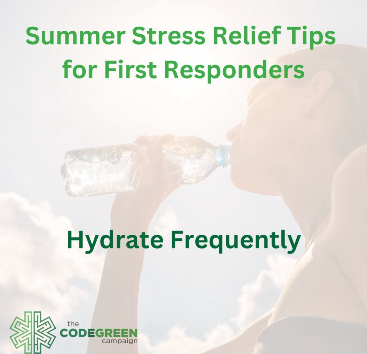Dehydration can worsen fatigue, irritability, and mental fog. Keep a water bottle nearby and add electrolytes on extremely hot days #MindfulMonday #codegreencampaign