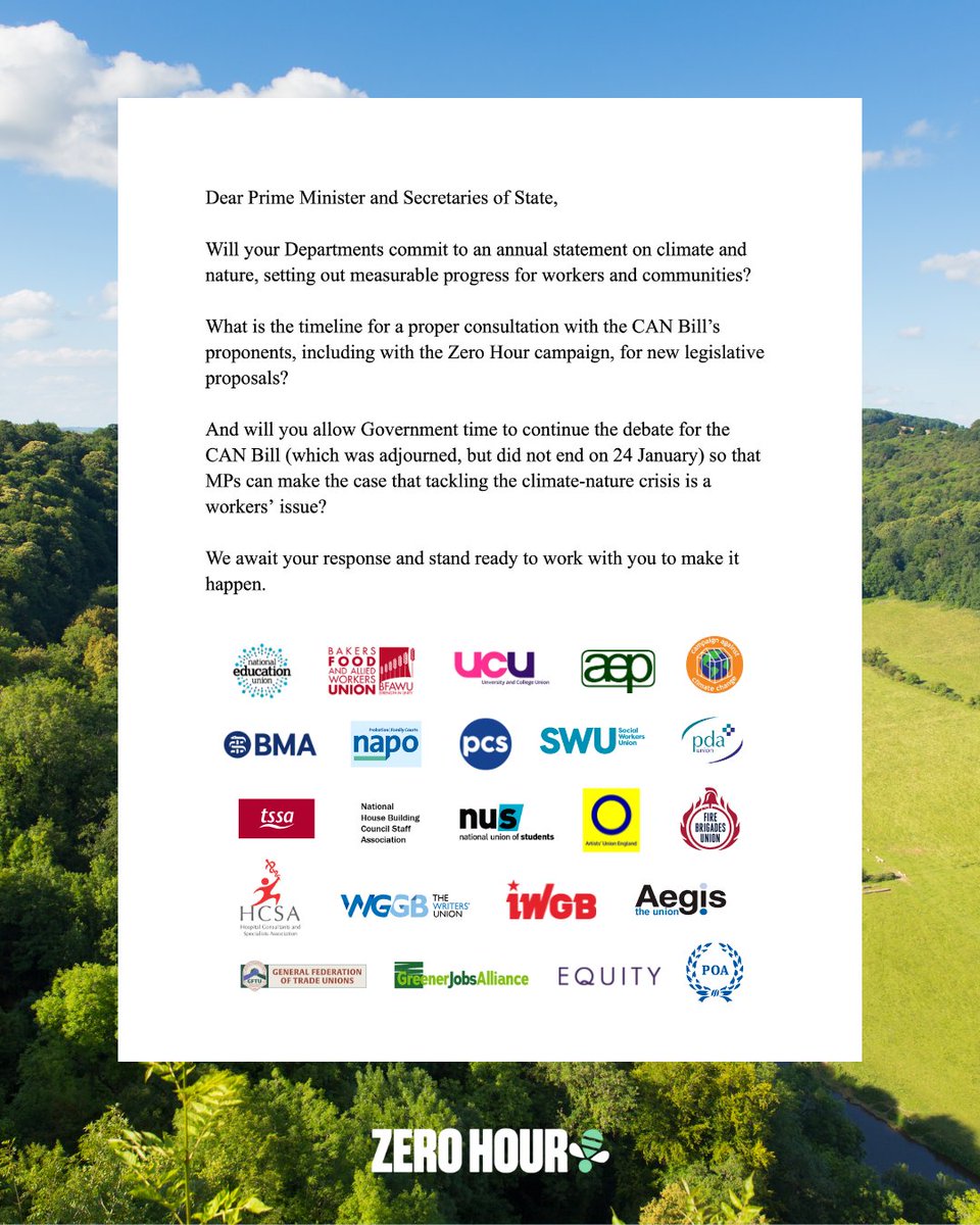 Association of Educational Psychologists (@aepsychologists) on Twitter photo 🌍 We’re proud to stand with 22 other union leaders in support of the cross-party Climate and Nature Bill. We’re calling for an update on the CAN Bill—and urging the Government to deliver the green jobs our future depends on.
👉 Take action now—back the #CANBill via <a href="/zerohour_uk/">Zero Hour @zero-hour.bsky.social</a> 🌍 We’re proud to stand with 22 other union leaders in support of the cross-party Climate and Nature Bill. We’re calling for an update on the CAN Bill—and urging the Government to deliver the green jobs our future depends on.
👉 Take action now—back the #CANBill via <a href="/zerohour_uk/">Zero Hour @zero-hour.bsky.social</a>