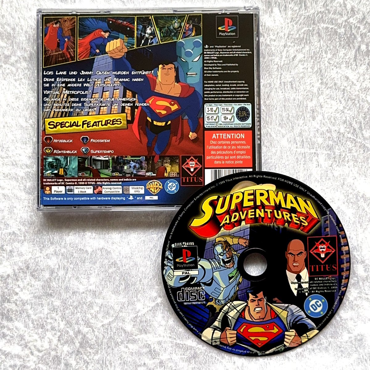 BluemanSL's tweet photo. Am heutigen #Retromontag gibt es #Superman für die PS1.
Wieder einmal ein schönes Fan Projekt vom PlayStation Collectors Club. https://t.co/Z7eNwO55Hp