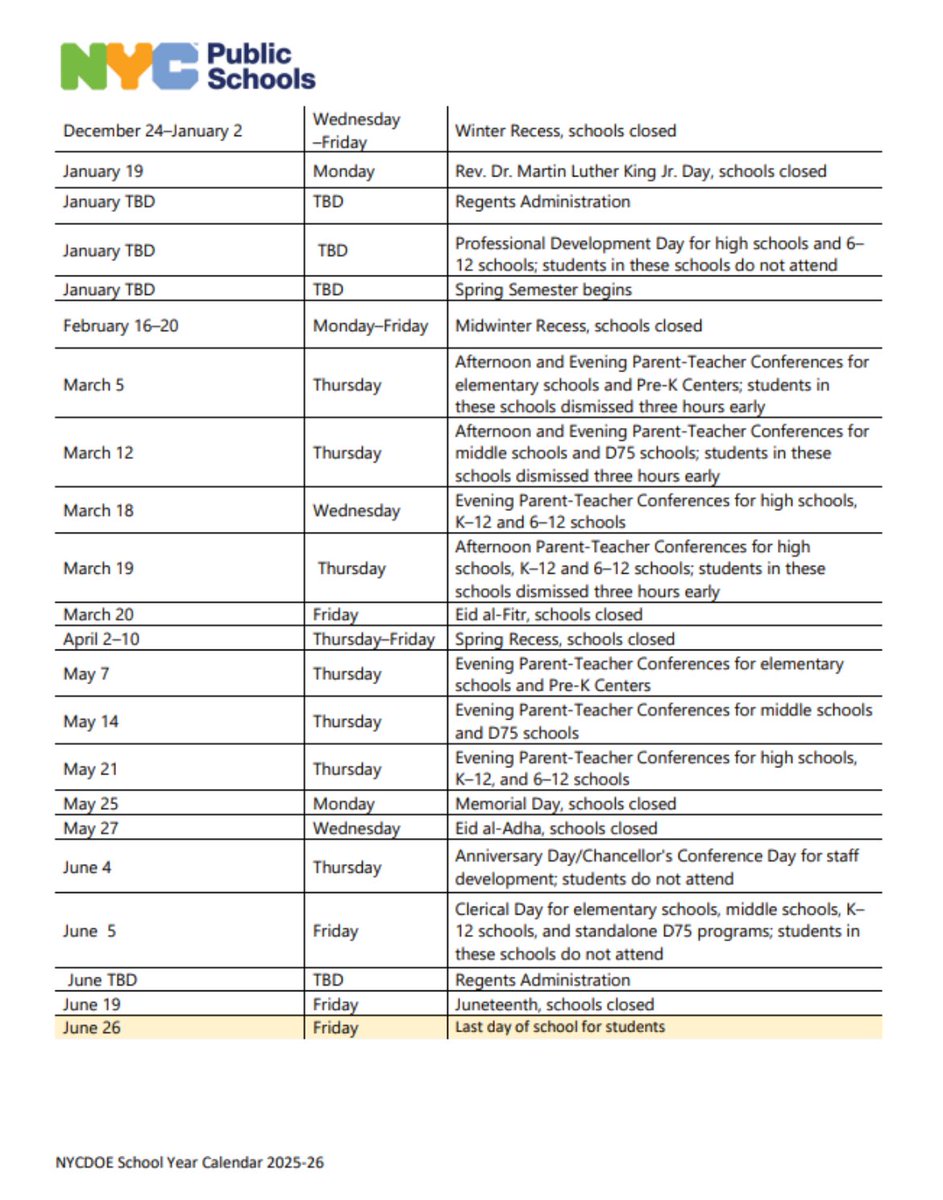 The official NYC Public Schools 2025–2026 calendar is here ...