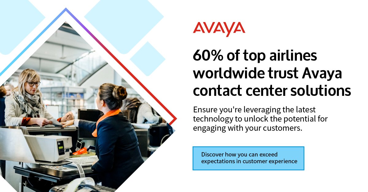 In the Airline industry, achieving operational excellence in your communications systems transforms both the experience and efficiency of travel for your passengers.

Learn why hundreds of airline companies trust Avaya to make this possible: avaya.com/en/solutions/c…