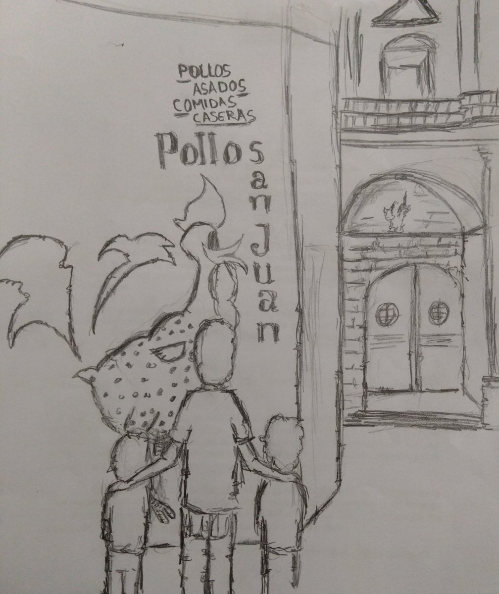 Por cosas de la Tecnología , no tengo apenas fotos de mi infancia en los 80 así que Estoy dibujando mis recuerdos de esa Málaga ..Como en este dibujo de cuando bajaba con mi Padre y mi Hermano a Calle San Juan para Comprar pollos....y como Toda la Calle olía a Pollos Asados....