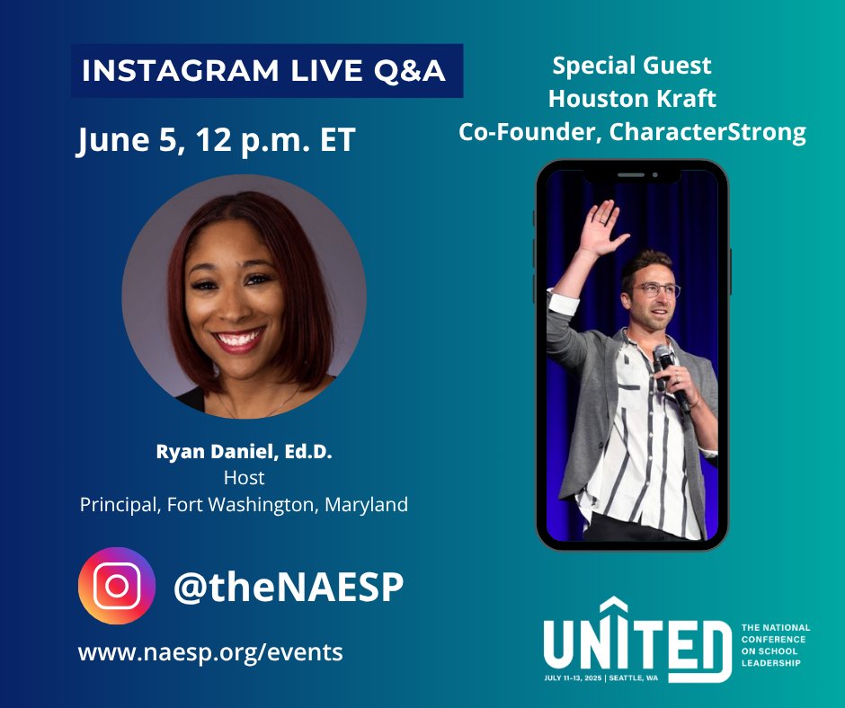 National Assoc. of Elementary School Principals (@naesp) on Twitter photo 🚨 Don’t miss our Instagram Live!
Join host <a href="/HeyDrDaniel/">Dr. Ryan Daniel</a> and special guest <a href="/houstonkraft/">Houston Kraft</a> as they dive into the upcoming #principalsUNITED conference. Learn why this event is a game-changer for #edleaders and what you can expect in Seattle, July 11-13.
📅 When: June 5, 12 p.m. 🚨 Don’t miss our Instagram Live!
Join host <a href="/HeyDrDaniel/">Dr. Ryan Daniel</a> and special guest <a href="/houstonkraft/">Houston Kraft</a> as they dive into the upcoming #principalsUNITED conference. Learn why this event is a game-changer for #edleaders and what you can expect in Seattle, July 11-13.
📅 When: June 5, 12 p.m.