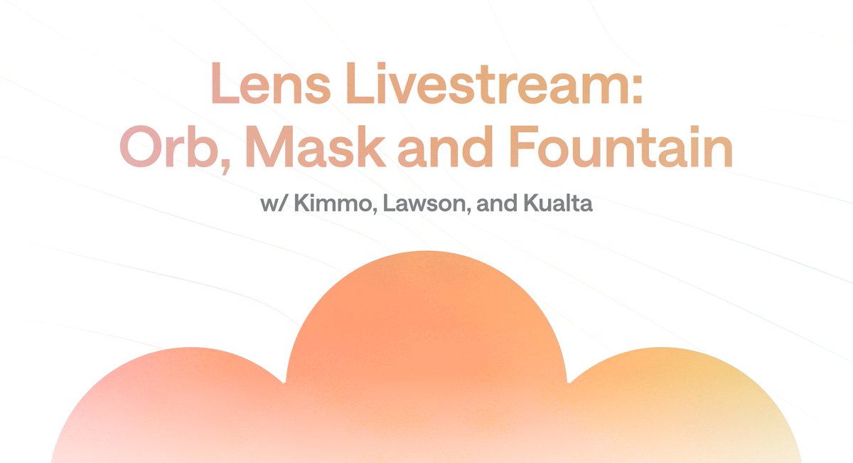Lens Chain (@lc) on Twitter photo Join us for a new Lens Livestream with <a href="/KimmoOrb/">kipto.eth</a> (<a href="/orb_club/">orb.club</a>), <a href="/lwsnbaker/">Lawson.fm</a> (<a href="/realMaskNetwork/">Mask Network (mask.io)</a>) and <a href="/kualts/">ku 空</a> (<a href="/fountaindotink/">fountain.ink</a>)
This coming Thursday June 5th, at 12pm ET/6pm CET.
Here on X and on <a href="/bloomerstv/">bloomers.tv</a>. 🌱 Join us for a new Lens Livestream with <a href="/KimmoOrb/">kipto.eth</a> (<a href="/orb_club/">orb.club</a>), <a href="/lwsnbaker/">Lawson.fm</a> (<a href="/realMaskNetwork/">Mask Network (mask.io)</a>) and <a href="/kualts/">ku 空</a> (<a href="/fountaindotink/">fountain.ink</a>)
This coming Thursday June 5th, at 12pm ET/6pm CET.
Here on X and on <a href="/bloomerstv/">bloomers.tv</a>. 🌱