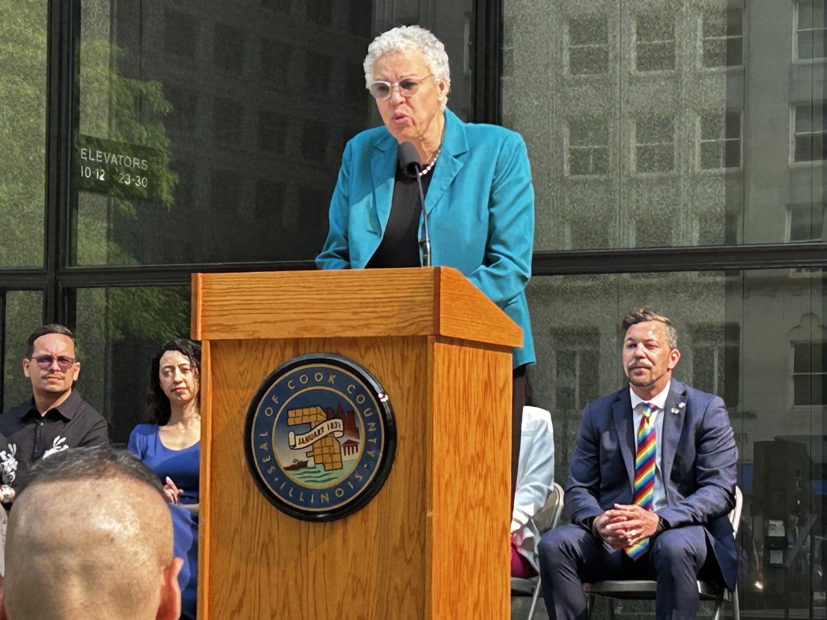 Craig Dellimore (@craigdellimore) on Twitter photo Cook County Board President Toni Preckwinkle speaks at the raising of the Pride flag at Daley Plaza. <a href="/WBBMNewsradio/">WBBM Newsradio</a> Cook County Board President Toni Preckwinkle speaks at the raising of the Pride flag at Daley Plaza. <a href="/WBBMNewsradio/">WBBM Newsradio</a>