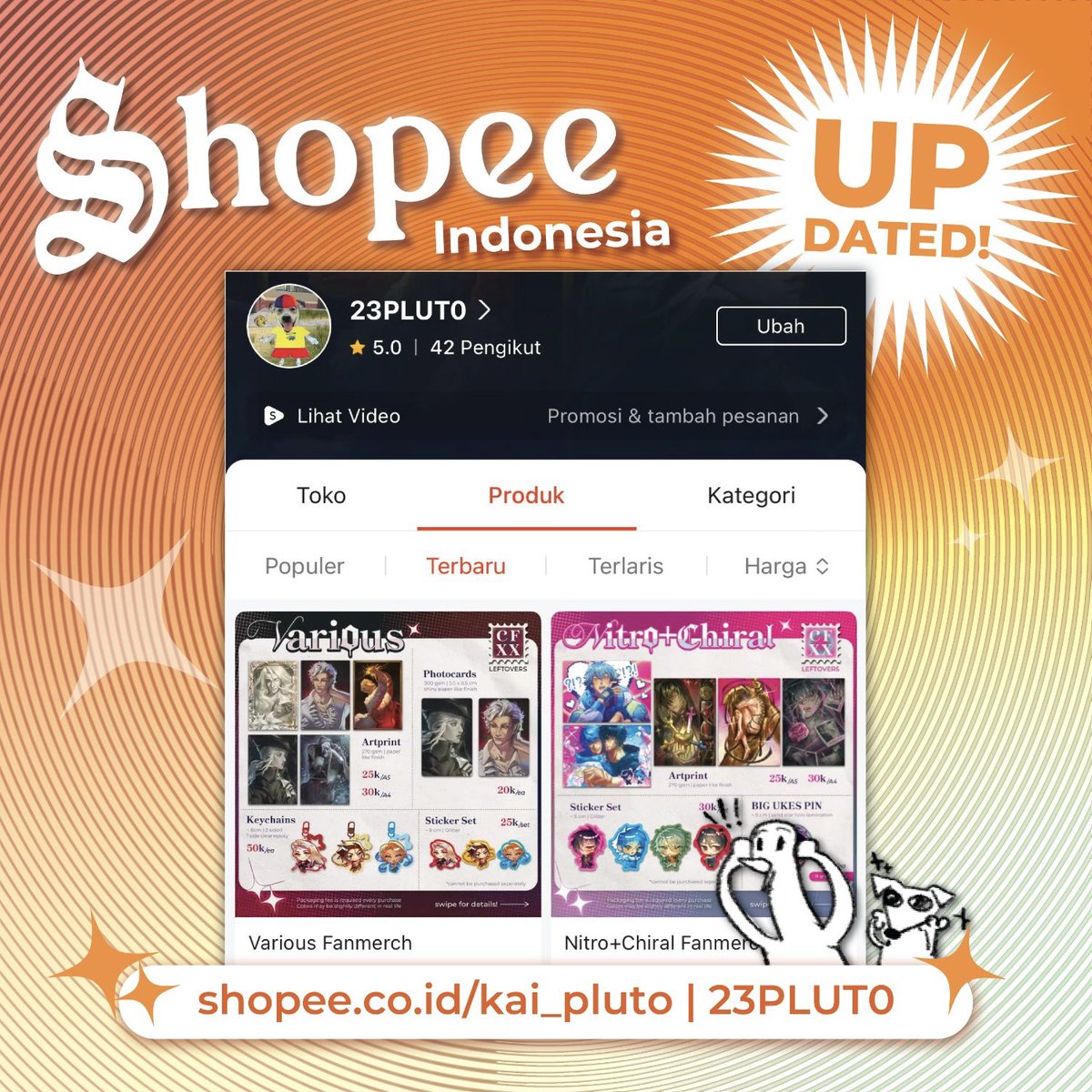 23PLUT0's tweet image. 🍊Hii hiii!! Finally updated my shopee and added cfxx aftersales stuff if anyone interested! Here’s the link to it: shopee.co.id/kai_pluto
👷Some items might get discontinued in the future so grab them fast!