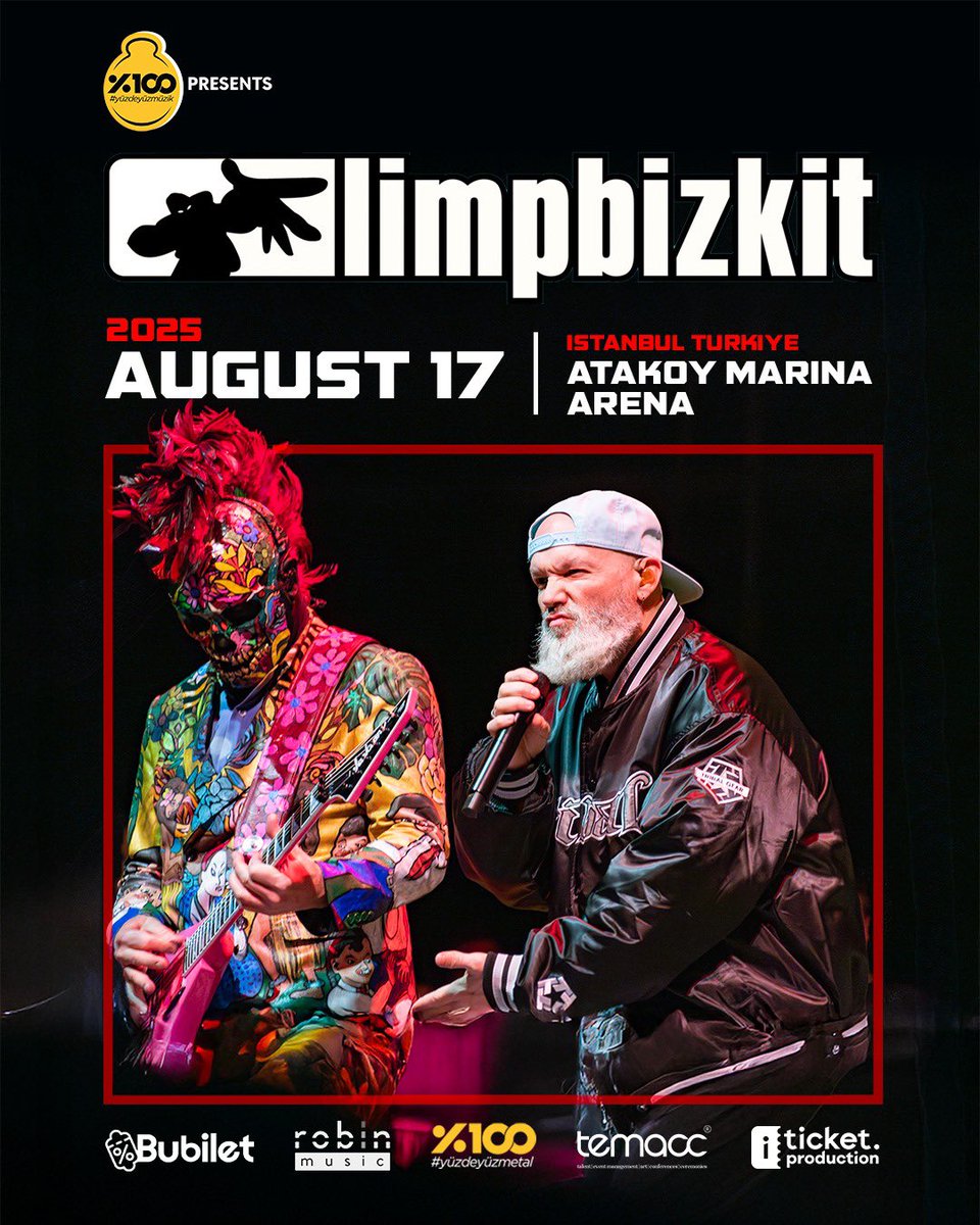 Dünyaca ünlü rock grubu Limp Bizkit, Türkiye’ye geliyor! ❤️‍🔥

🗓️ 17 Ağustos - İstanbul Ataköy Marina Arena
🎟️ bubilet.com.tr/istanbul/etkin…