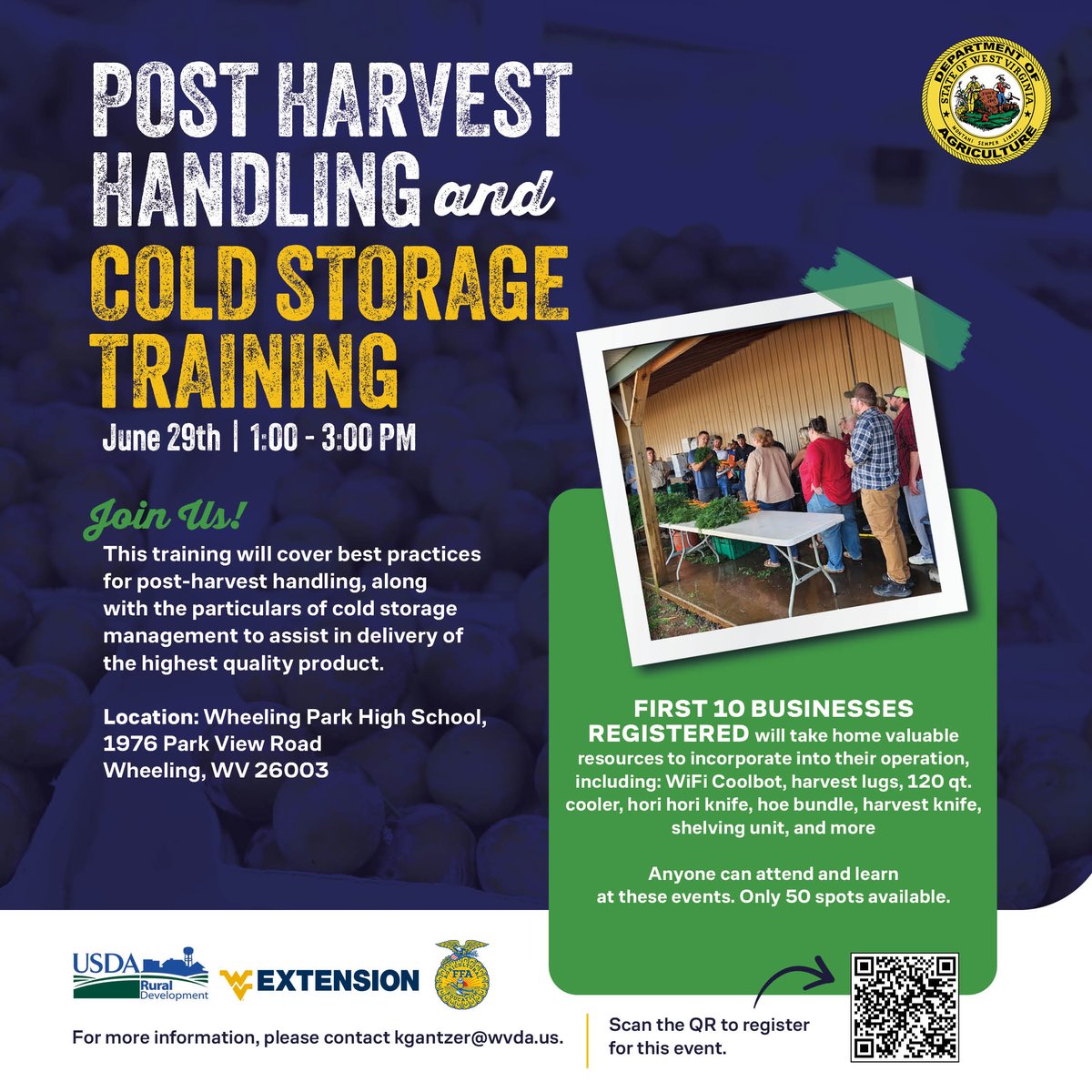 Mark your calendars for June 29th! This FREE specialized training provides farmers with knowledge to enhance their agricultural practices. The first 10 eligible participants will receive supplies to assist with product storage and transportation. Register: form.jotform.com/251405451492150