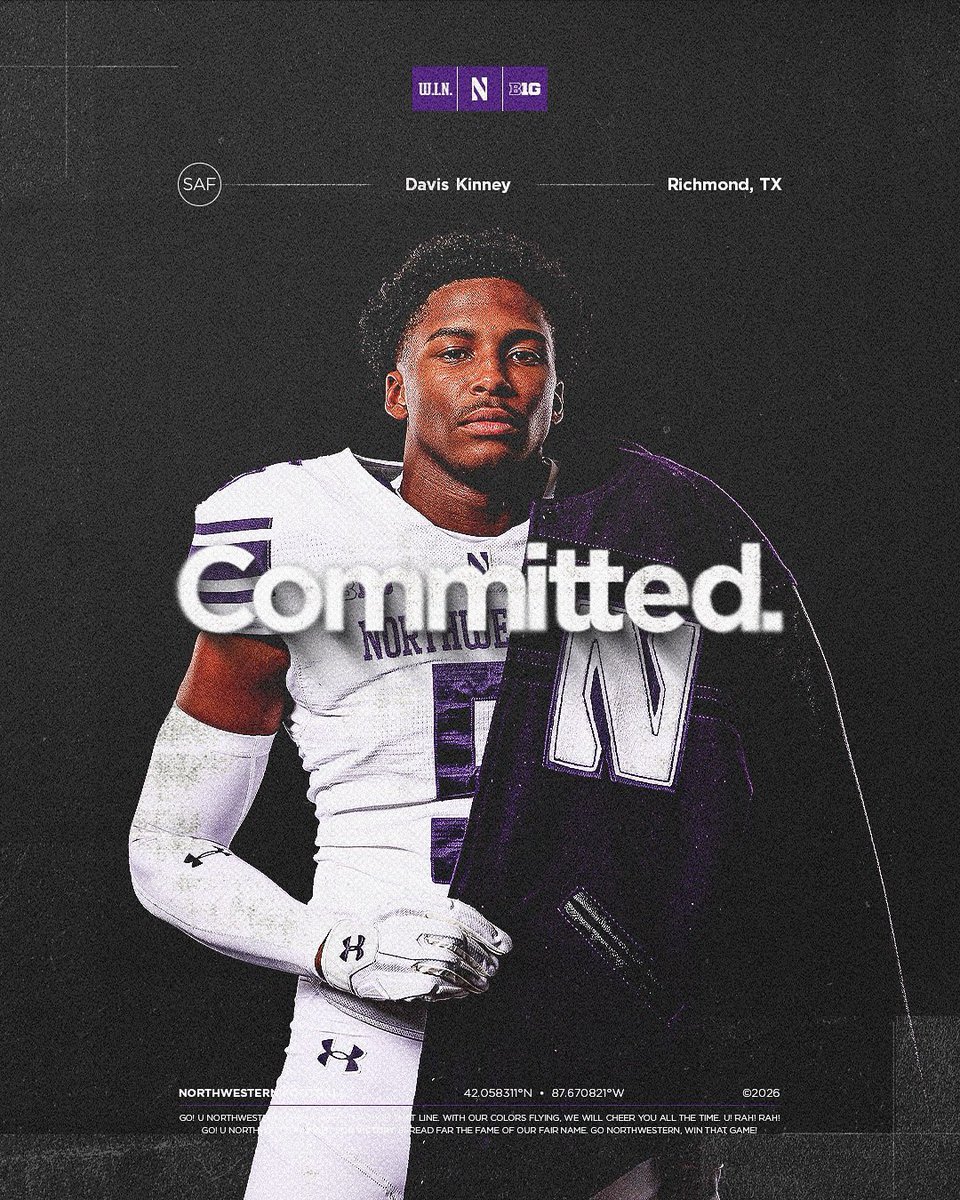 Davis Kinney (@htxdavis) on Twitter photo #AGTG Committed! Go Cats!
<a href="/NUFBFamily/">Northwestern Football</a> <a href="/HarlonBarnett/">Harlon Barnett</a> <a href="/NUFBRecruiting/">NUFB Recruiting</a> <a href="/TheProtectUCrew/">Protection United</a> <a href="/MickensJay/">Jay Mickens</a> <a href="/coachsis/">Trey Sissom</a> #AGTG Committed! Go Cats!
<a href="/NUFBFamily/">Northwestern Football</a> <a href="/HarlonBarnett/">Harlon Barnett</a> <a href="/NUFBRecruiting/">NUFB Recruiting</a> <a href="/TheProtectUCrew/">Protection United</a> <a href="/MickensJay/">Jay Mickens</a> <a href="/coachsis/">Trey Sissom</a>