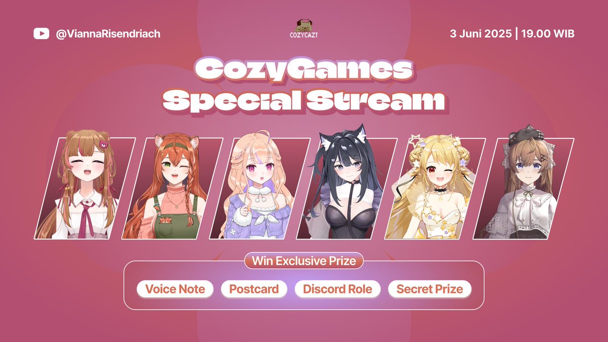 CozyCazt's tweet photo. ‼️BESOKK‼️
Halow Cozyfam, Besok malem luangin waktu kalian yukk👀
Karena besok bakal ada Cozy Cazt Special Stream bareng Para Anime loh🥰

Yuk join &amp; dapatkan hadiah exclusive dari para Anime😧
🗓️03 Juni 2025, 19:00 WIB
🖇️ ViannaRisendriach (Youtube)

#CozyCazt #Vtuber #VtuberId https://t.co/dSRaVsmVcy