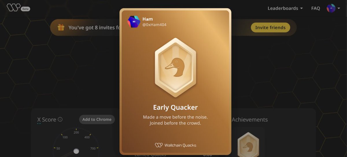 H𝕒m0x0 (@0xham404) on Twitter photo Earlier today, I got onboarded to <a href="/wallchain_xyz/">Wallchain Quacks</a> thanks to <a href="/I_am_Subcaptain/">丂𝖚𝖇𝖈𝖆𝖕𝖙𝖆𝖎𝖓 🧑🌾📃</a>🫡
Just bagged my “Early Quacker” badge and now I’m earning Quacks for sharing quality content about crypto.
Wanna join me?
- Drop a "I wanna Quack" in the comments if you need an invite code.
- Share Earlier today, I got onboarded to <a href="/wallchain_xyz/">Wallchain Quacks</a> thanks to <a href="/I_am_Subcaptain/">丂𝖚𝖇𝖈𝖆𝖕𝖙𝖆𝖎𝖓 🧑🌾📃</a>🫡
Just bagged my “Early Quacker” badge and now I’m earning Quacks for sharing quality content about crypto.
Wanna join me?
- Drop a "I wanna Quack" in the comments if you need an invite code.
- Share