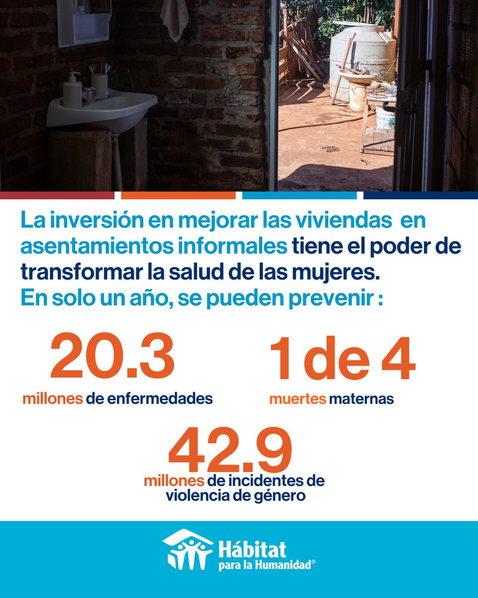 habitatpy's tweet image. 👩‍⚕️🏚️ Las mujeres en asentamientos informales enfrentan más riesgos y menos acceso a educación 📚, salud  y vivienda 🏠.
Mejorar sus hogares podría evitar 20,3M de enfermedades  y 1 de cada 4 muertes maternas 🤰❌.
📘 Más en #HomeEquals: habitat.org/womens-health