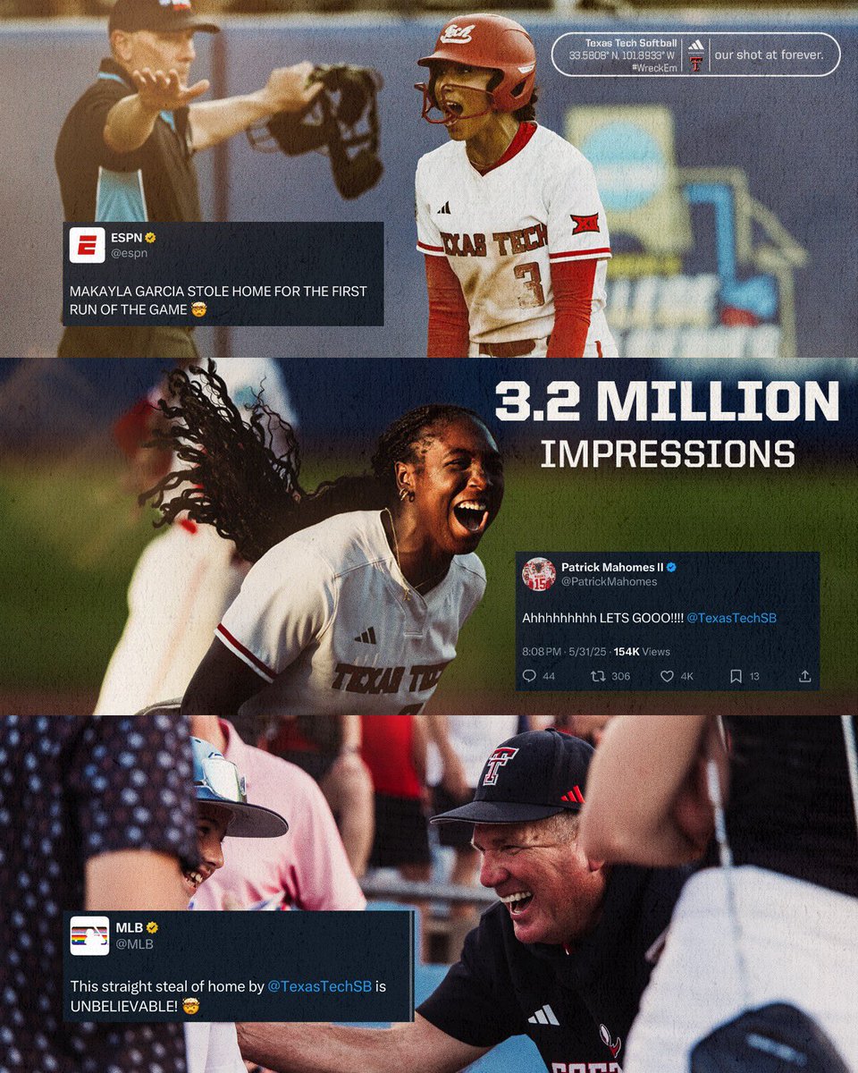 Texas Tech Red Raiders (@techathletics) on Twitter photo They’ve captured our hearts and the attention of the entire sports world.
Good luck tonight <a href="/TexasTechSB/">Texas Tech Softball</a>! They’ve captured our hearts and the attention of the entire sports world.
Good luck tonight <a href="/TexasTechSB/">Texas Tech Softball</a>!